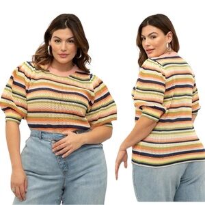 Eloquii Multicolor Striped Women's Sweater Puffed Sleeve Size 14